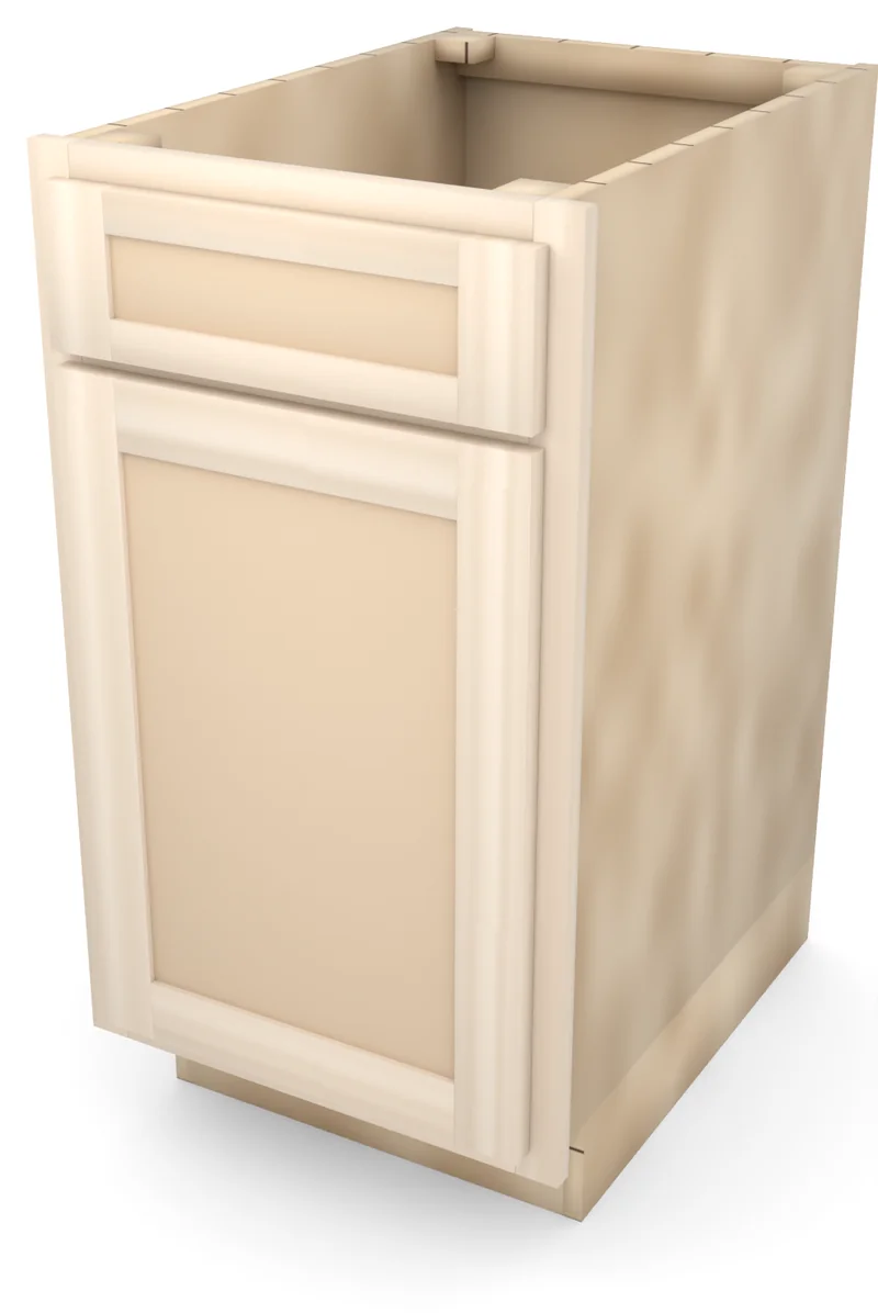 Ridgehollow 18" base with 5" drawer and door, 3/4 view, unfinished
