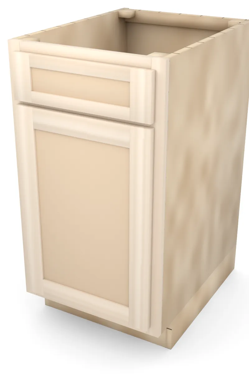 Brushhollow 18" base with 5" drawer and door, 3/4 view, unfinished