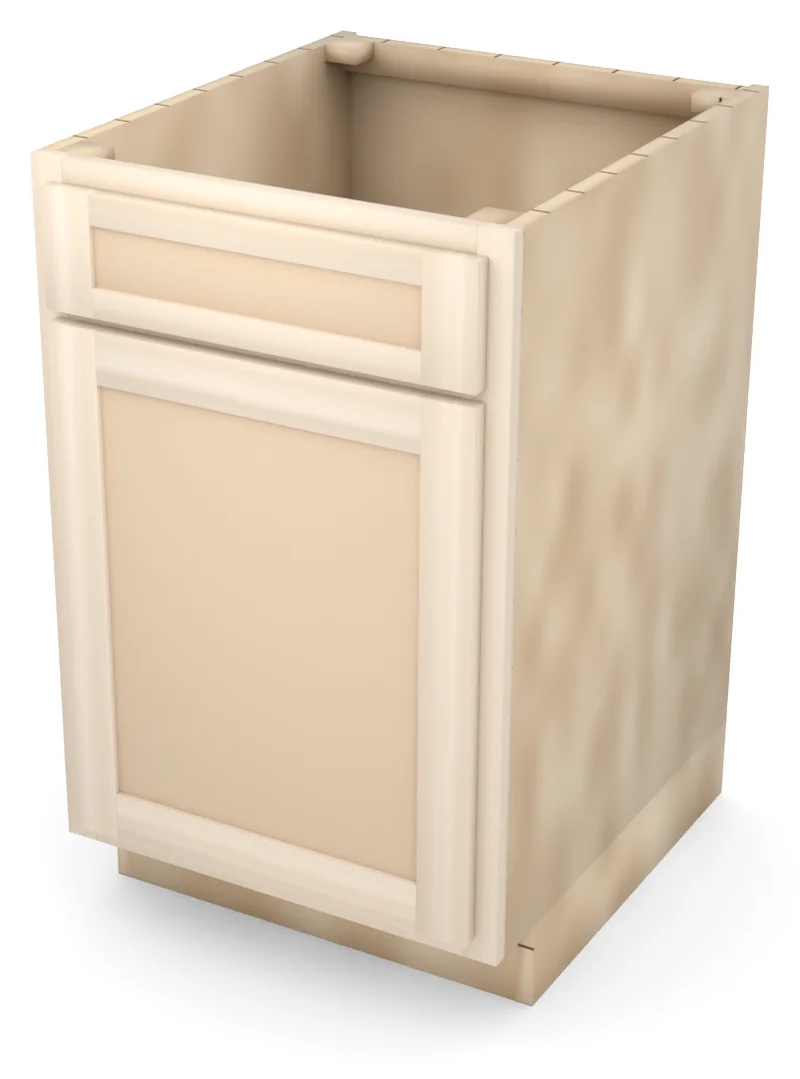 Brushhollow 21" base, 5" drawer over a 23" door, flat panel, 3/4 view, unfinished