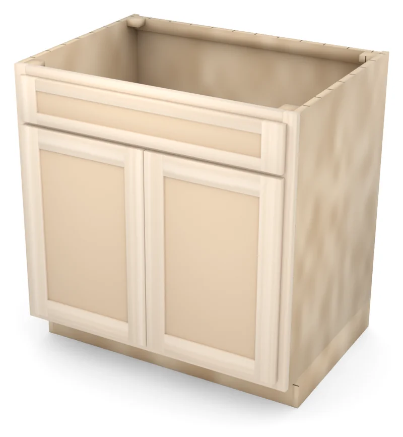 Brushhollow 33" base, 5" drawer over two 23" doors, flat panel, 3/4 view, unfinished