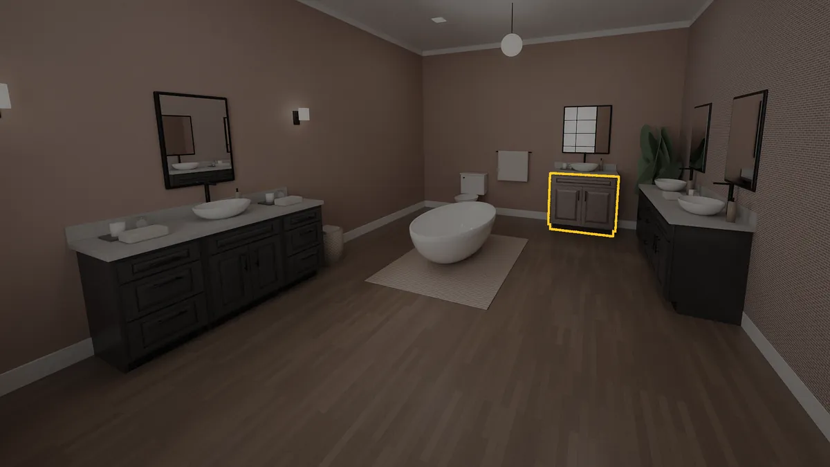 36 inch bathroom vanity, 36 inch finished height, raised panel doors, shown in a finished bathroom