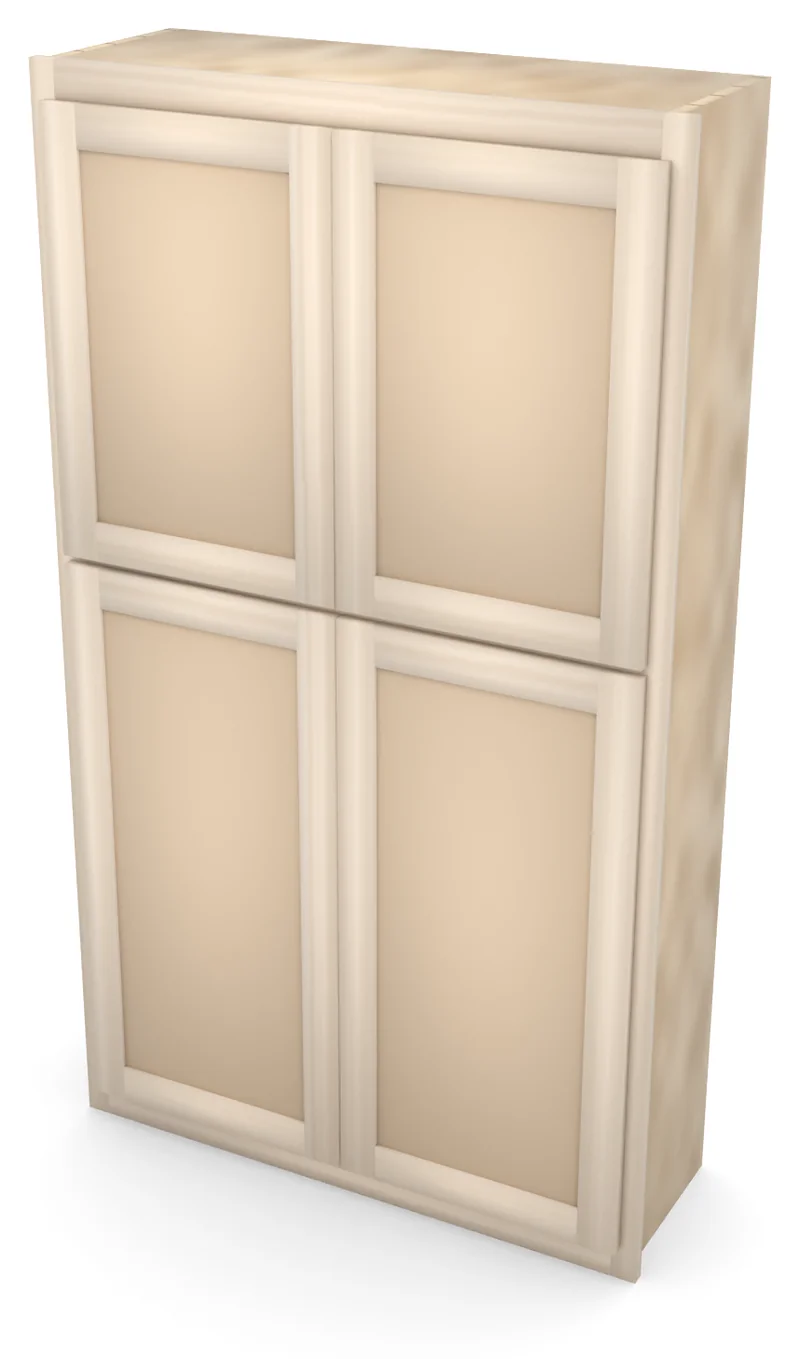 36" x 63" Entertainment Center Upper with Doors, 3/4 view, unfinished