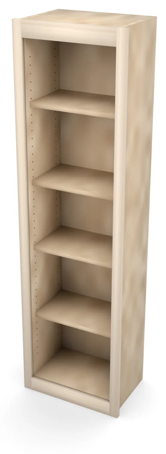 18" x 63" Entertainment Center Upper, Open Shelving, 3/4 view, unfinished