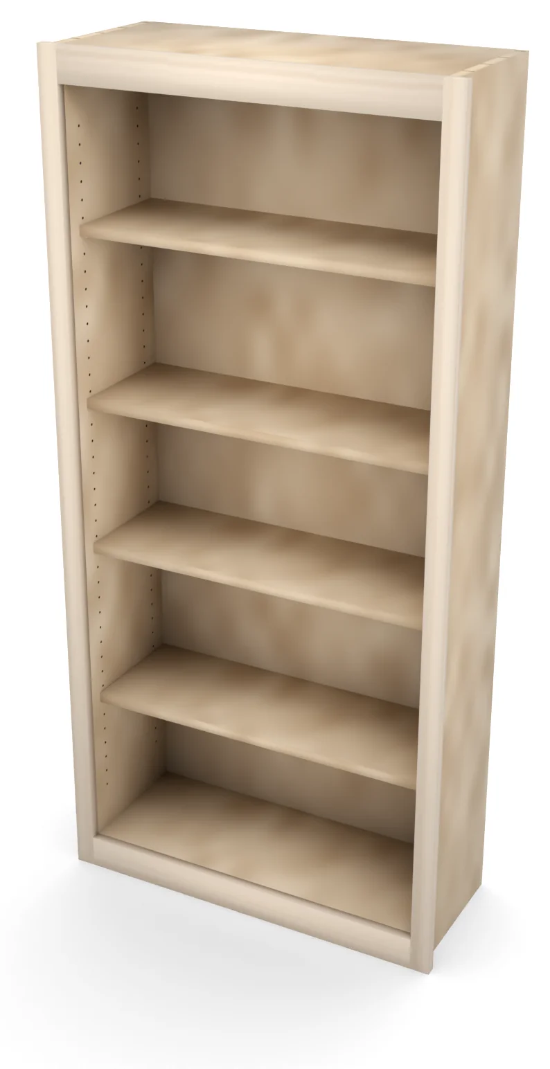 30" x 63" Entertainment Center Upper, Open Shelving, 3/4 view, unfinished