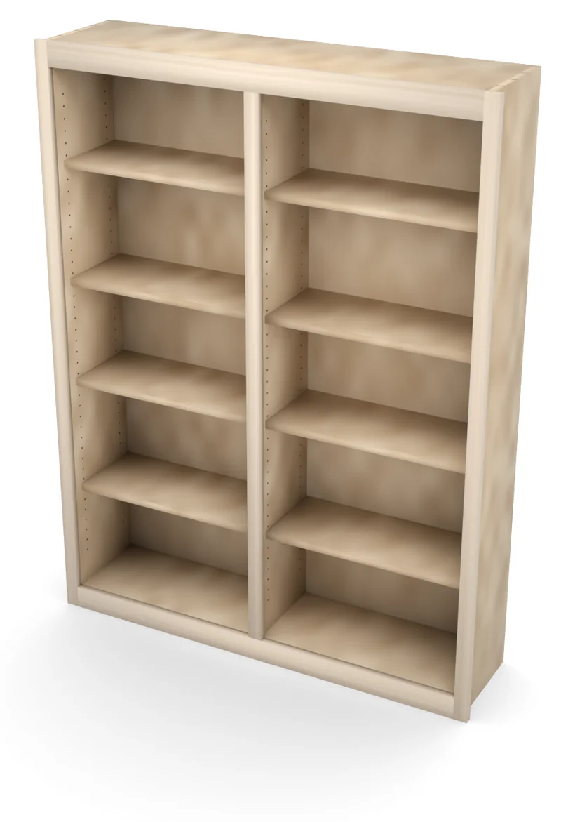 48" x 63" Entertainment Center Upper, Open Shelving, 3/4 view, unfinished