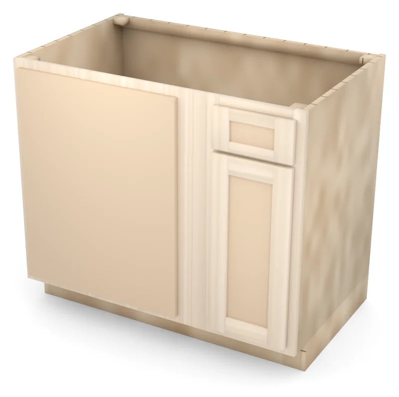 Brushhollow 39" blind corner base, blind left, flat panel door hinged on the left (blind side), 3/4 view, unfinished