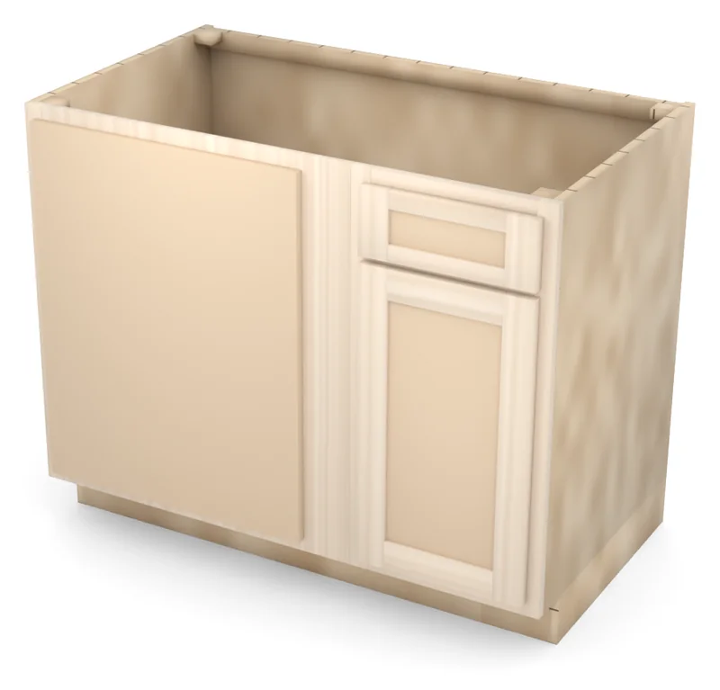 Brushhollow 42" blind corner base, blind left, flat panel door hinged on the left (blind side), 3/4 view, unfinished