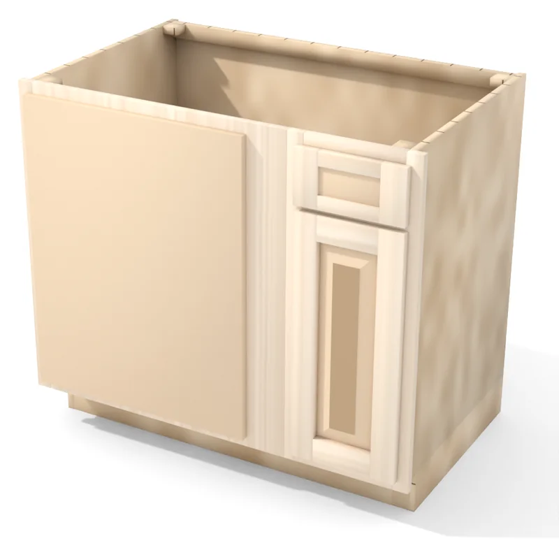Brushhollow 39" blind corner base, blind left, raised panel door hinged on the left (blind side), 3/4 view, unfinished