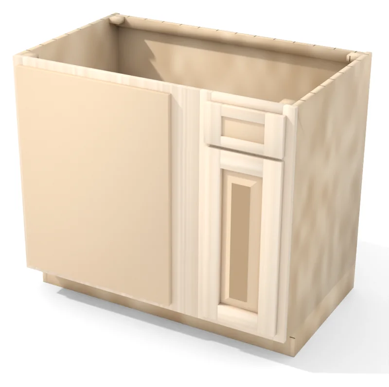 Brushhollow 39" blind corner base, blind left, raised panel door hinged on the left (blind side), 3/4 view, unfinished