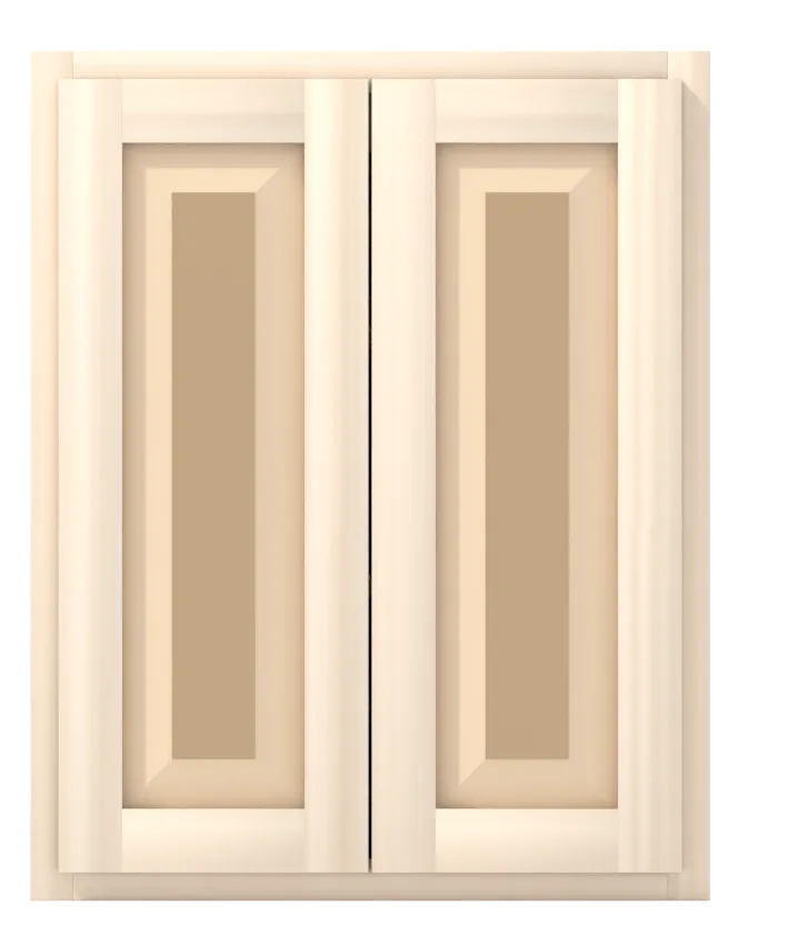 24" wide x 30" tall wall cabinet, two doors, raised panel doors, front view, unfinished