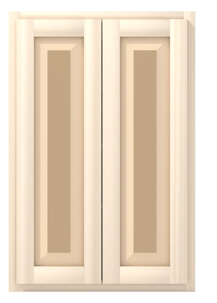24" wide x 36" tall wall cabinet, two doors, raised panel doors, front view, unfinished