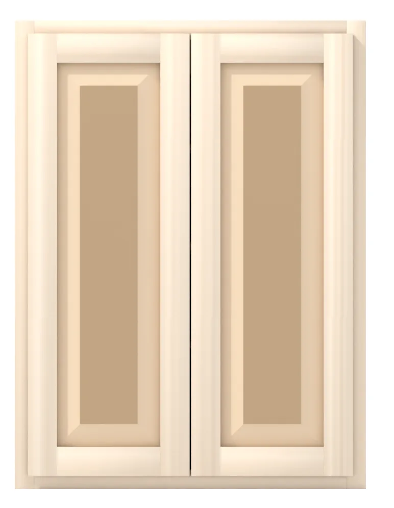 27" wide x 36" tall wall cabinet, two doors, raised panel doors, front view, unfinished
