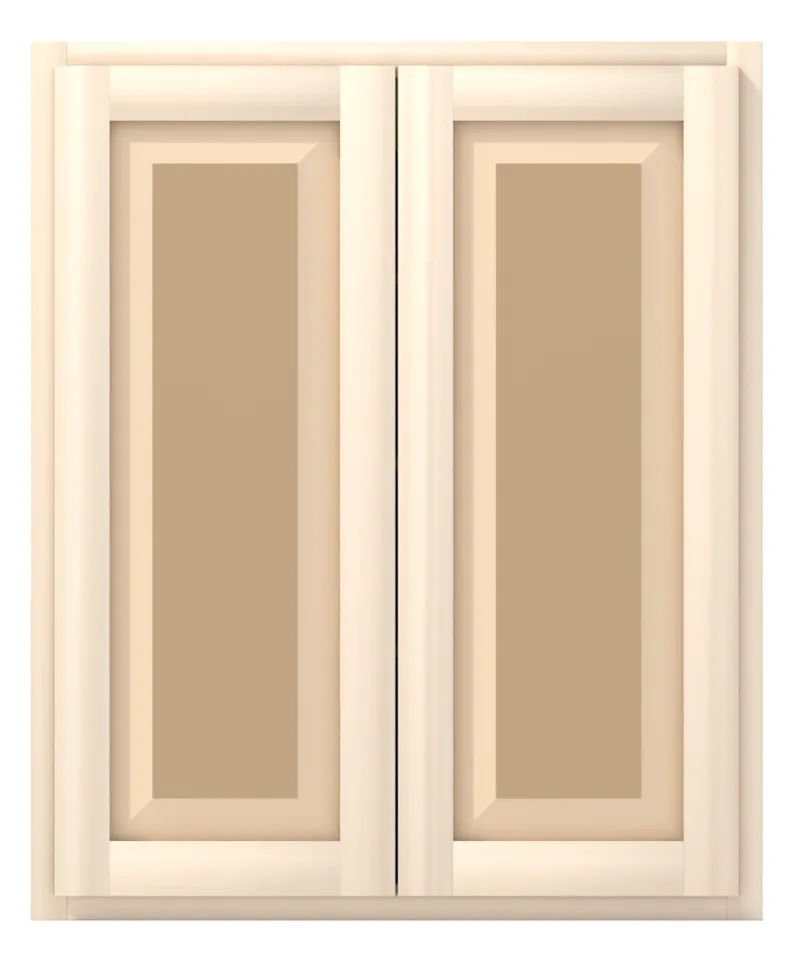 30" wide x 36" tall wall cabinet, two doors, raised panel doors, front view, unfinished