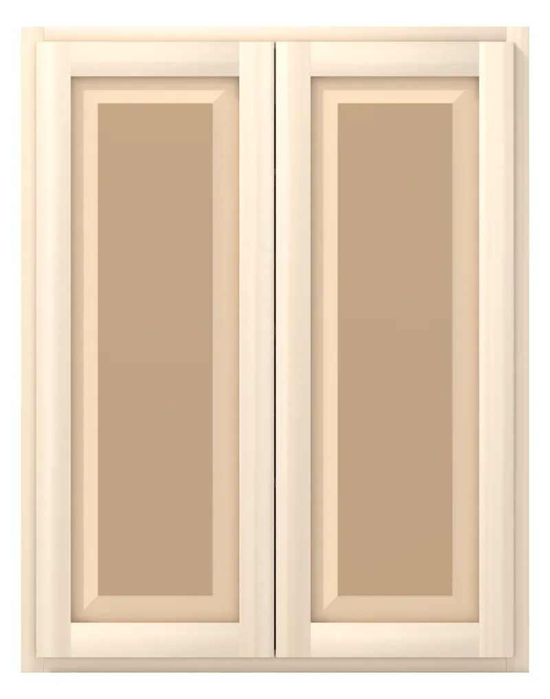 33" wide x 42" tall wall cabinet, two doors, raised panel doors, front view, unfinished