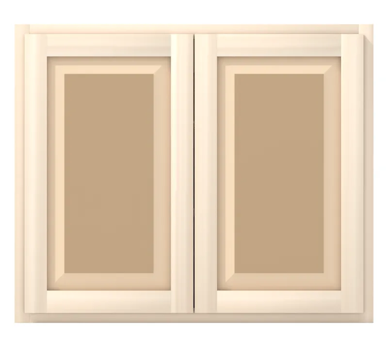 36" wide x 30" tall wall cabinet, two doors, raised panel doors, front view, unfinished