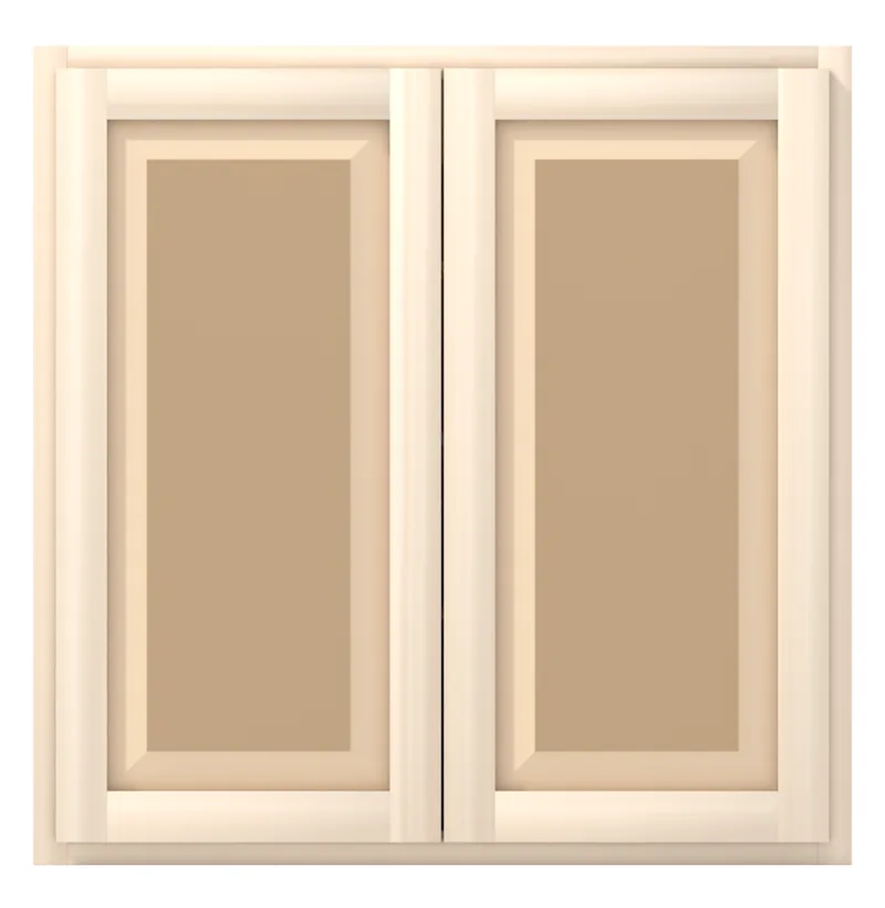 36" wide x 36" tall wall cabinet, two doors, raised panel doors, front view, unfinished