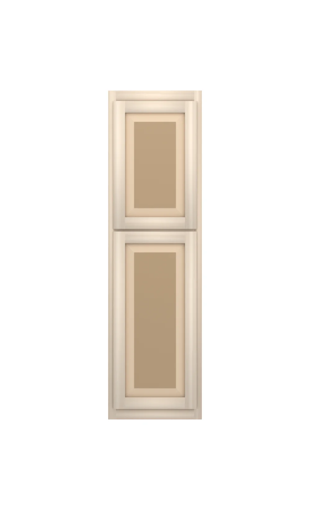Ridgehollow 18" × 63" entertainment upper with doors, raised panel, front view, unfinished