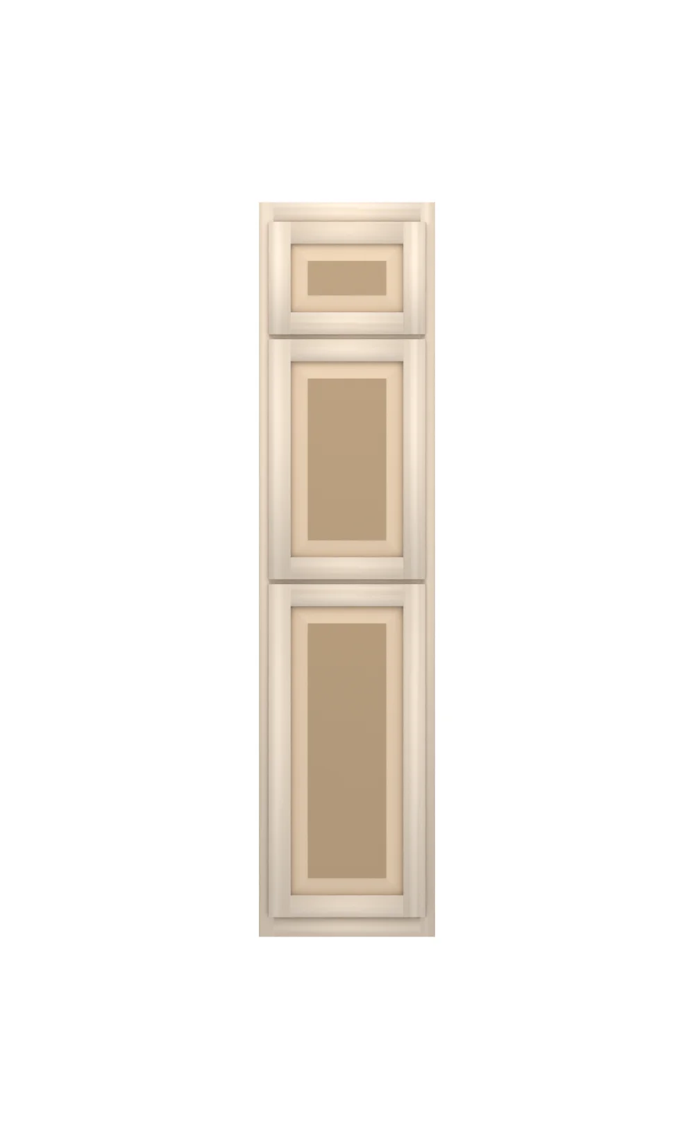 Ridgehollow 18" × 75" entertainment upper with doors, raised panel, front view, unfinished